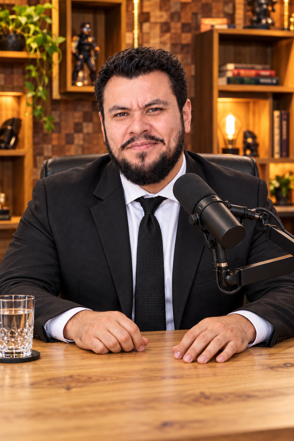 Portrait of Kin Levi seated in a podcast studio